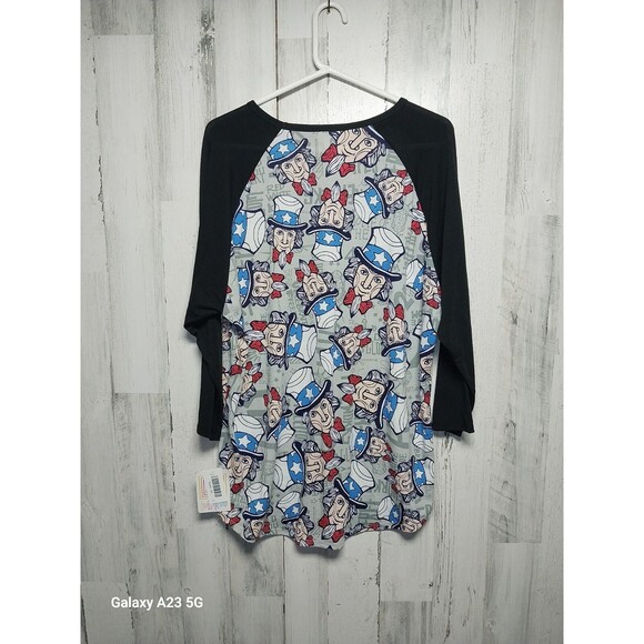 LuLaRoe Women's Size Gray Randy Shirt Patriotic Uncle Sam Stars 3XL - Picture 5 of 7